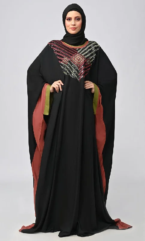 Women's Zip-Up CoatsBlack Islamic Sequins Detailing Kaftan Style Abaya