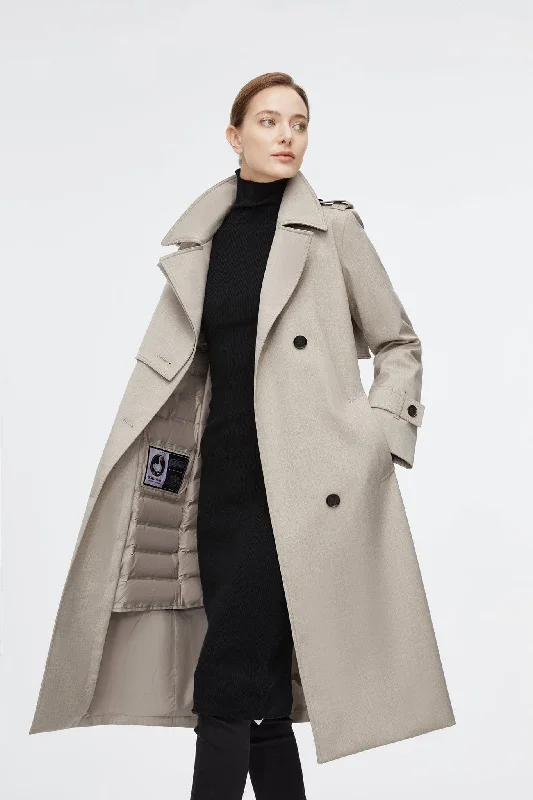 Women's Coats with Fur Trimmed PocketsFull Length Detachable Goose Down Trench Coat