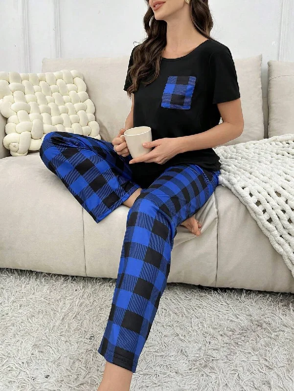 women's pajamas with a charming, vintage aesthetic2 Pieces Plaid Pajama Set With Pockets