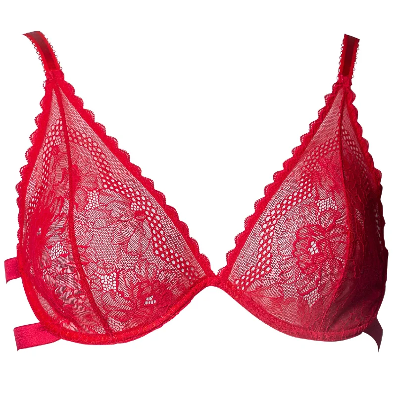 convertible bra with multiple wear optionsEnchantress High Apex Lace Plunge Bralette in Scarlet