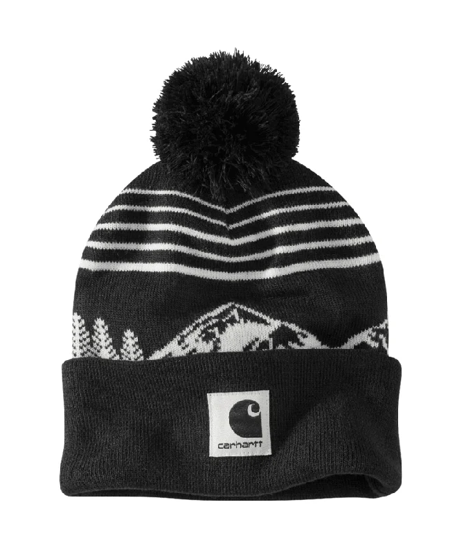 water-resistant fishing hatsKnit Pom Mountain Beanie - Black