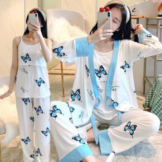 women's pajamas with a modern twist3 Piece Cute Cotton Postpartum Women Breastfeeding Nightsuits