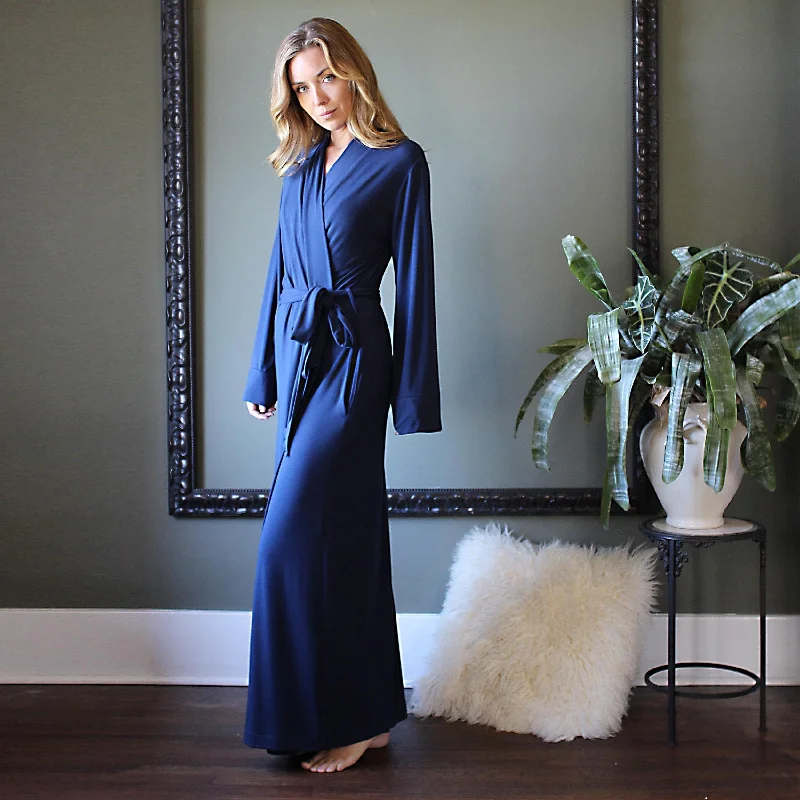 women's pajamas with an adjustable necklineFull Length Robe with Pockets in Bamboo Jersey