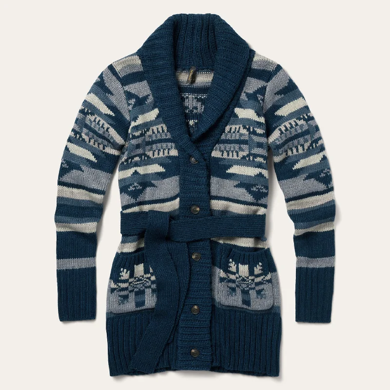 Women's Down CoatsIndigo Aztec Belted Cardigan