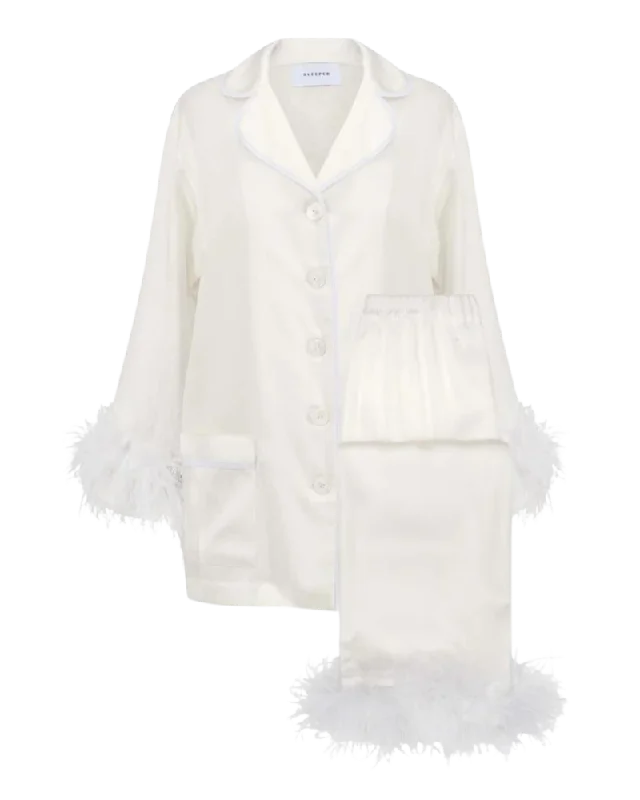 women's pajamas with a perfect blend of style and comfortParty Pajamas Set with Detachable Feathers, White