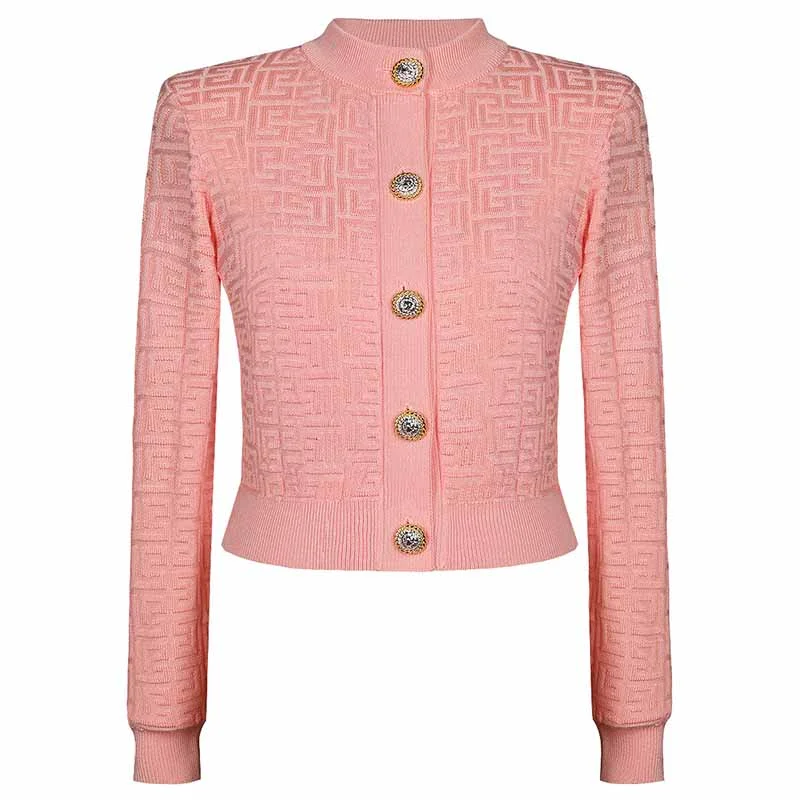 Women's Quilted CoatsKnitted Button-Up Jacket Round Collar Cardigan Coat