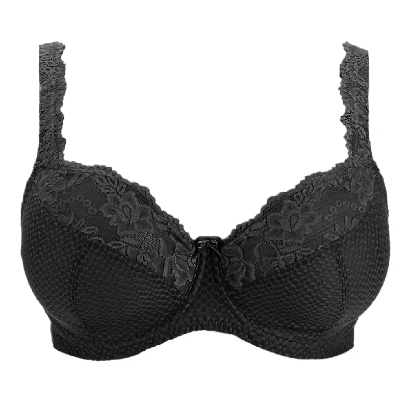 wireless lace bra with adjustable straps for versatilityFFY Serena Lace Underwire Full Coverage Bra B2761, black