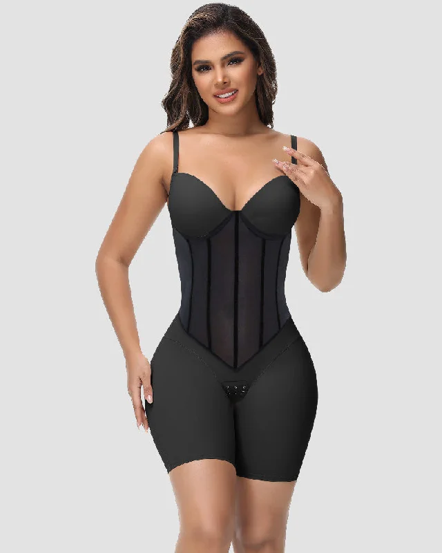 full-body shaper with built-in panties for convenienceDamen Bauchweg Korsett Shapewear Stäbchen Mesh Niedriger Rücken U Design Bodysuit (Vorverkauf)