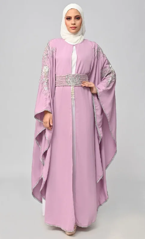 Women's Coats with Fur Trimmed PocketsNew Butterfly Cut Embroidered Kaftan Style Abaya