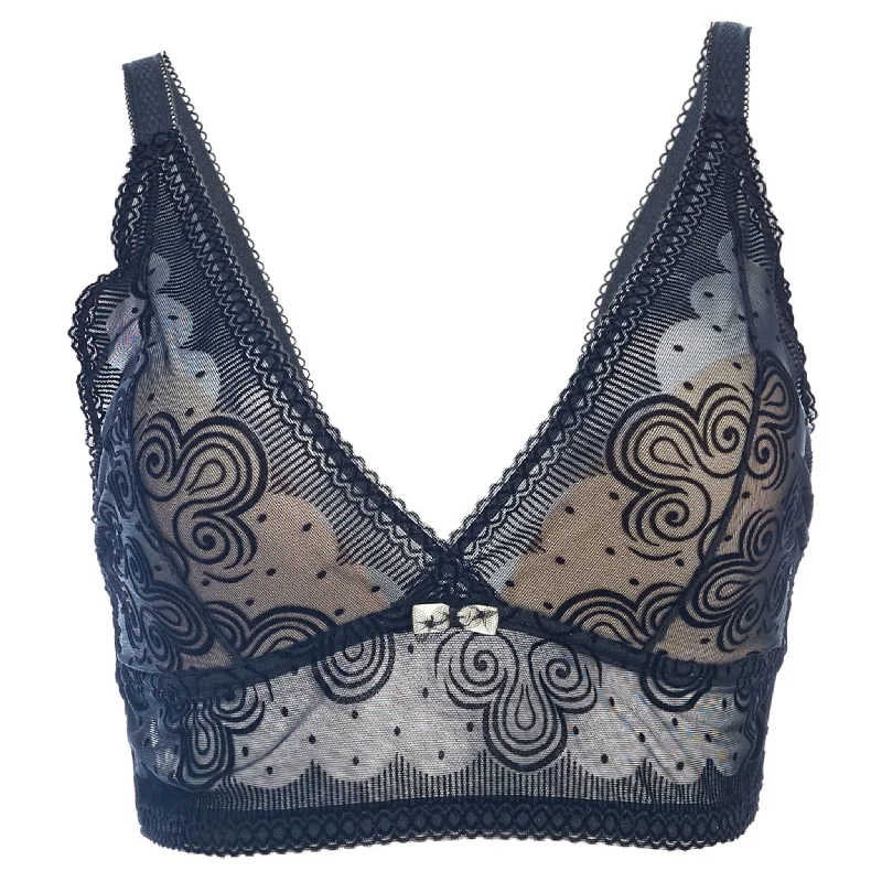 lace appliqué braMovens High Apex Padded Lace Triangle Bralette in Black