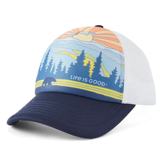 affordable straw hats for daily wearGroovy Great Smoky Mountains Poster Trucker Hat - Darkest Blue