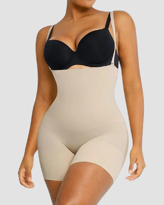 full-body suit with long legs for full coverageDamen Nahtlose Hoher Taille Shorts Trägerlose Bauchkontroll Shapewear