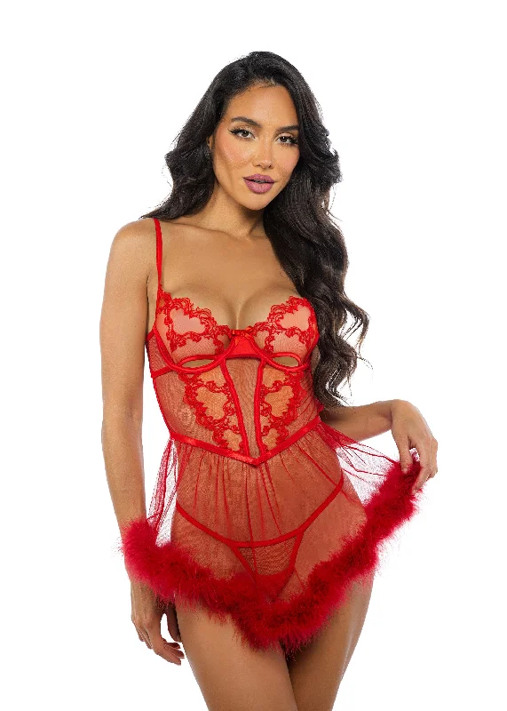 racerback sports braRoma Confidential Valentine Embroidery Baroque Heart Babydoll Set Red