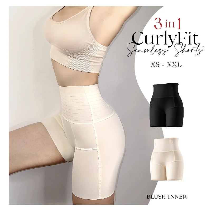 high-compression shapewear for wedding dresses【運動可穿】3in1 CurlyFit 無痕提臀包腿收腹短褲