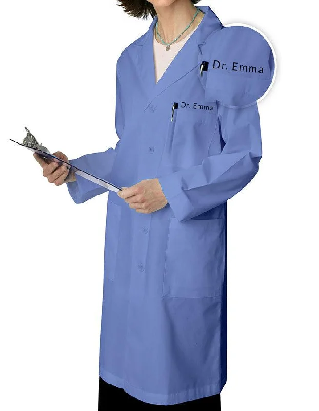 Women's Coats with Fur LiningFree Embroidery Adar 39 Inch Unisex Ceil Blue Multiple Pocket Medical Lab Coat