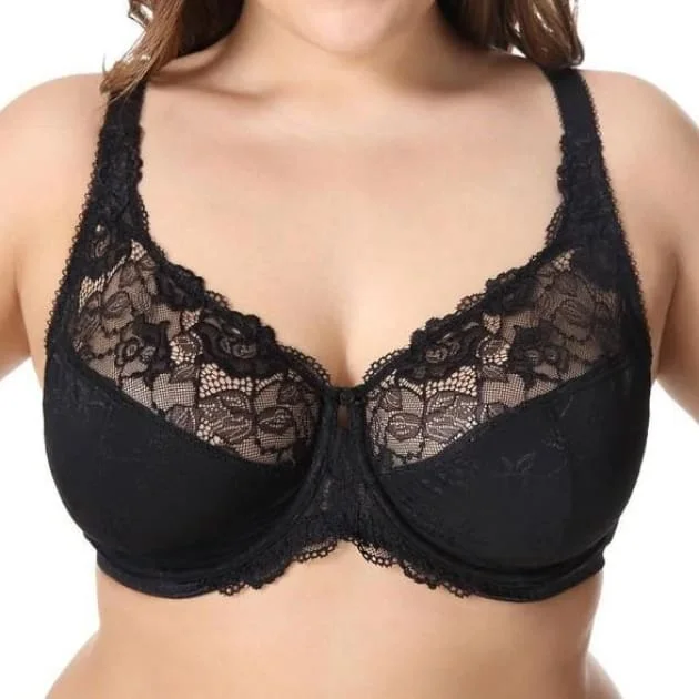 padded bra for small bustsLarge Cup Jacquard Non-Padded Sheer Lace Black Bra