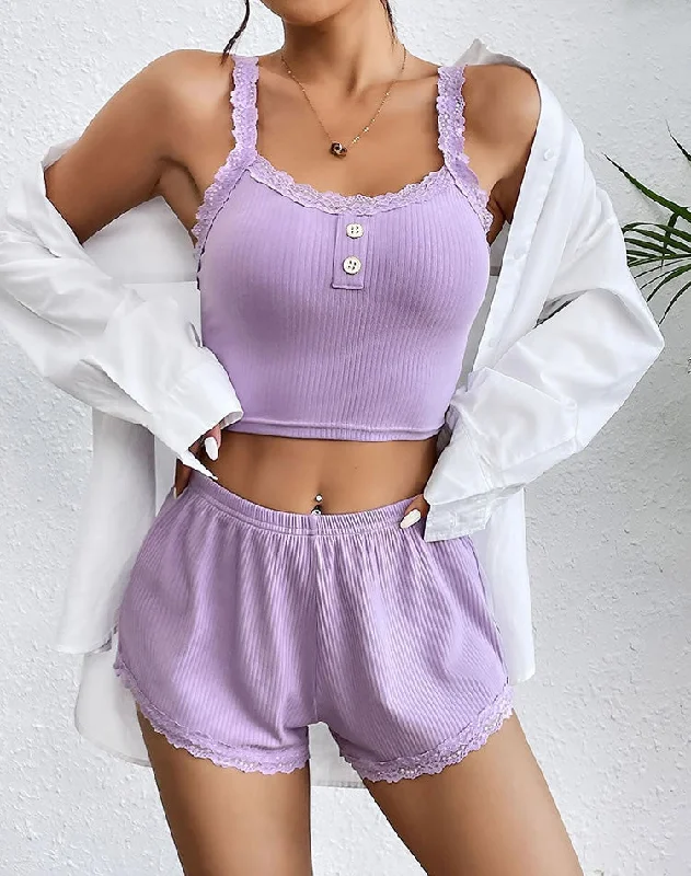 women's pajamas for everyday loungingWomen Soft Pajama Sets Sexy Lingerie Sleepwear Lace Cami Top with Pj Shorts 2 Piece Nightwear for Sleeping