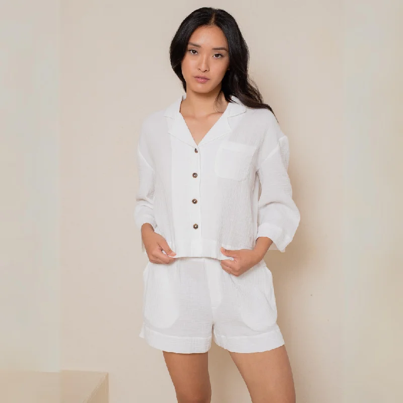 women's pajamas for movie nightsCrinkle Cotton Gauze Wide Sleeve Top