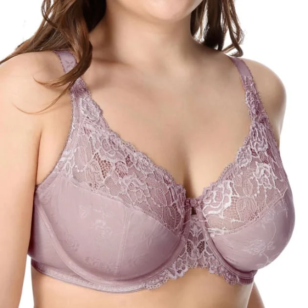 plus-size minimizer underwire braLarge Cup Jacquard Non-Padded Sheer Lace Thistle Bra