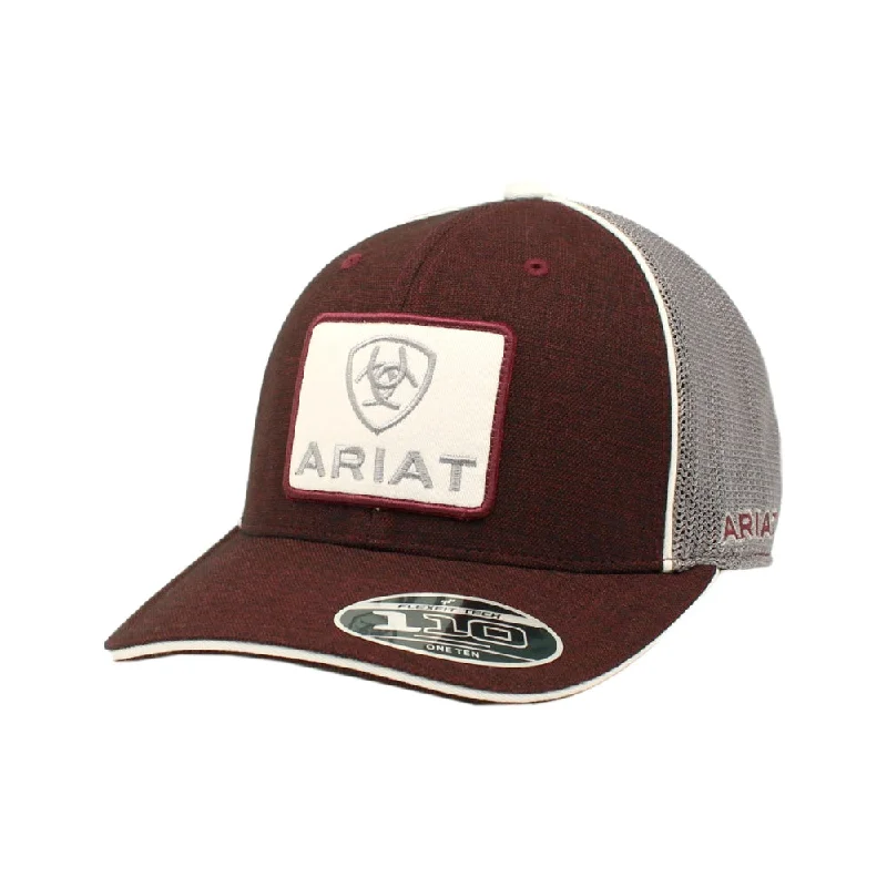 affordable straw hats with colorful patterns and designsMens FlexFit Logo Patch Snapback Ball Cap - Burgundy