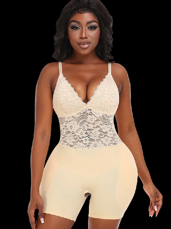 open-bust waist trainer for tops and dressesWomen's Lace V Neck Corset Hip Enhancer Shapewear Bodysuit