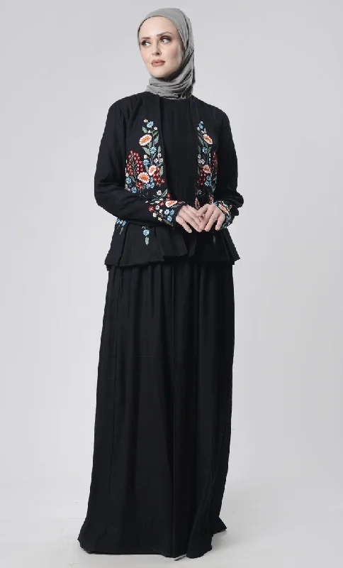 Women's Peacoats2 pcs With Embroidered Jacket Abaya