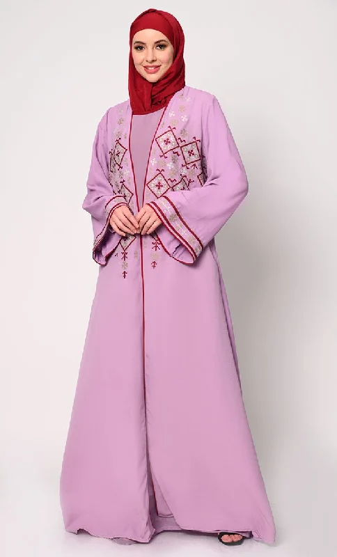 Women's Coats with Fur Trimmed SleevesWomen's Elegant 2Pc Embroidered  Lavendar Shrug and Inner Set