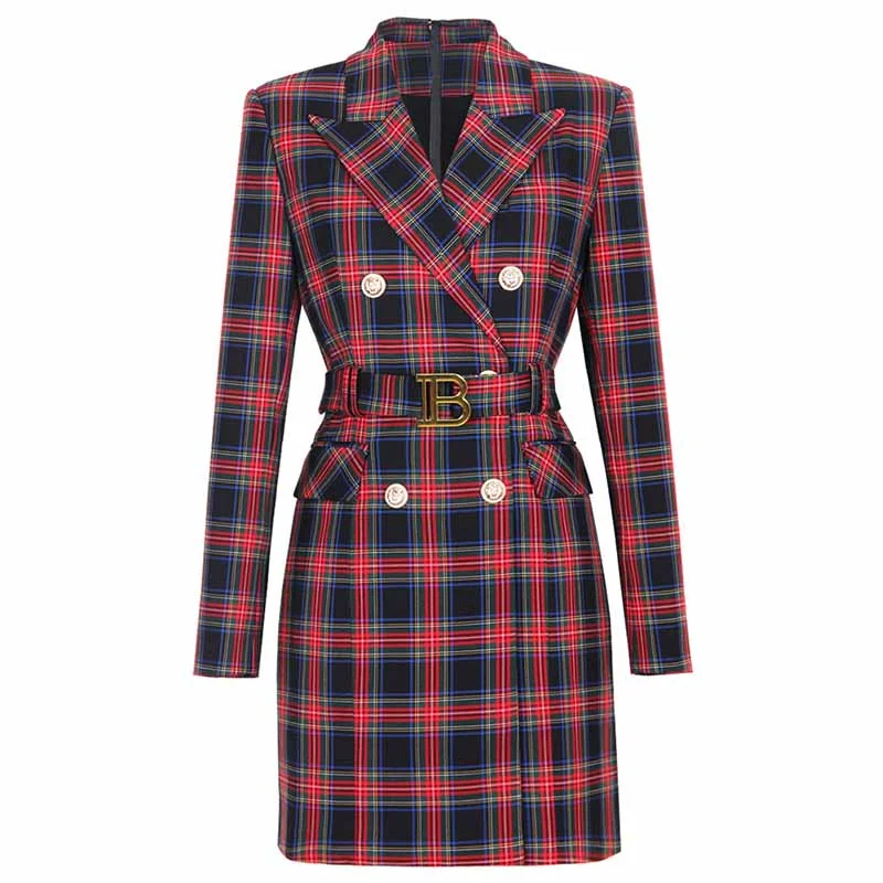 Women's Coats with Fur Trimmed ZipperPlaid Double-Breasted Blazer Dress with Belt