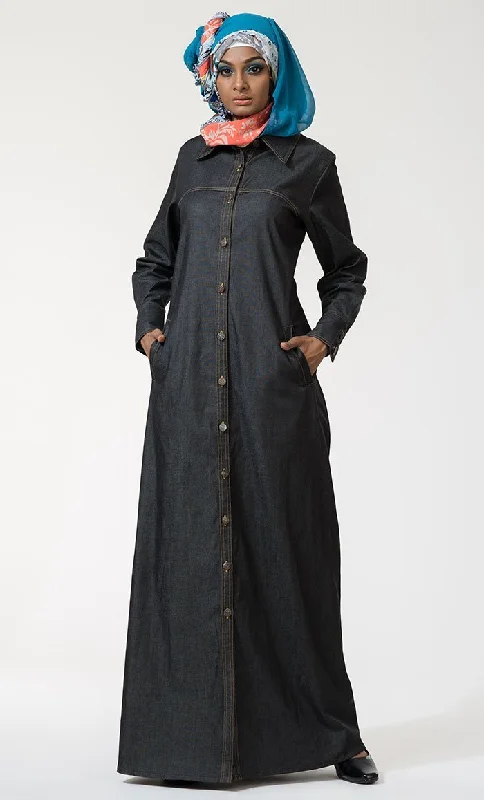 Women's Blazer CoatsFront Open Button Down Denim Jilbab Abaya