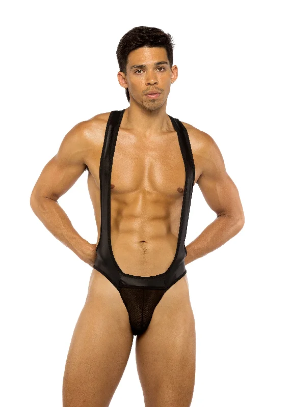 padded plunge braRoma Confidential Mens Wrestling Leotard Jockstrap Singlet Black