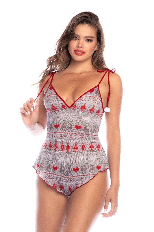 convertible bra with hook-and-eye closureMapale 7596 Sleep Romper Holiday Print