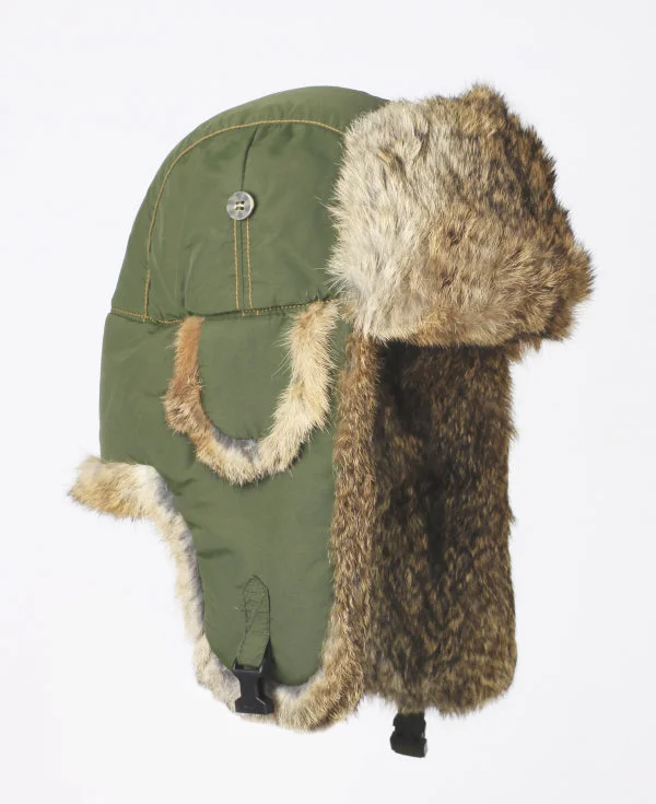 lightweight golf hats with moisture-wicking fabricSupplex Bomber Hat - Olive with Brown Rabbit Fur