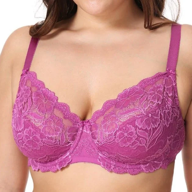 seamless bra with soft cups for all-day comfortNon-Padded Floral Embroidery Fuchsia Lace Bra