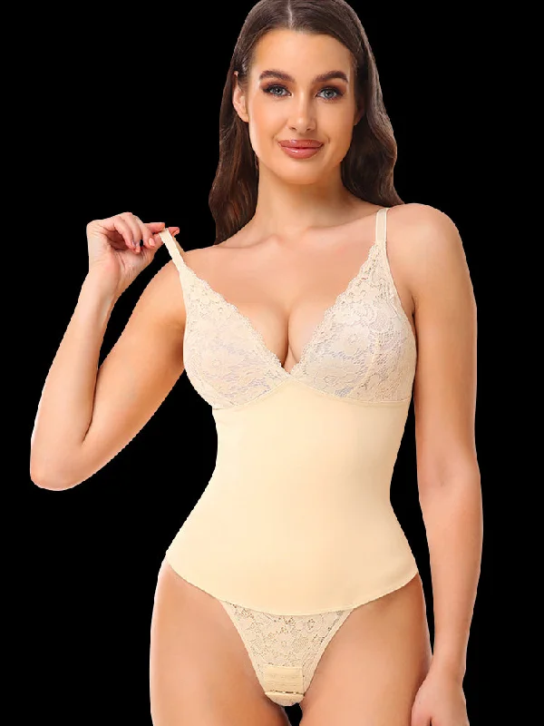 body shaper with lace trim for a touch of luxuryLace Lingerie Tummy Control Hook Crotch Bodysuit Shapewear