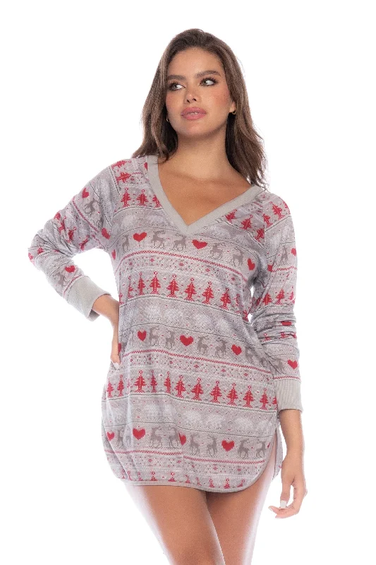 plus-size mastectomy bra with pockets for prosthesisMapale Lounge 7597 Sleep Chemise Nightie Holiday Print