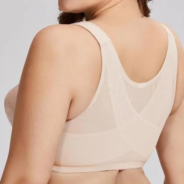 wireless bra with stretch lace for flexibilityPosture Corrector Wireless Back Support Beige Bra