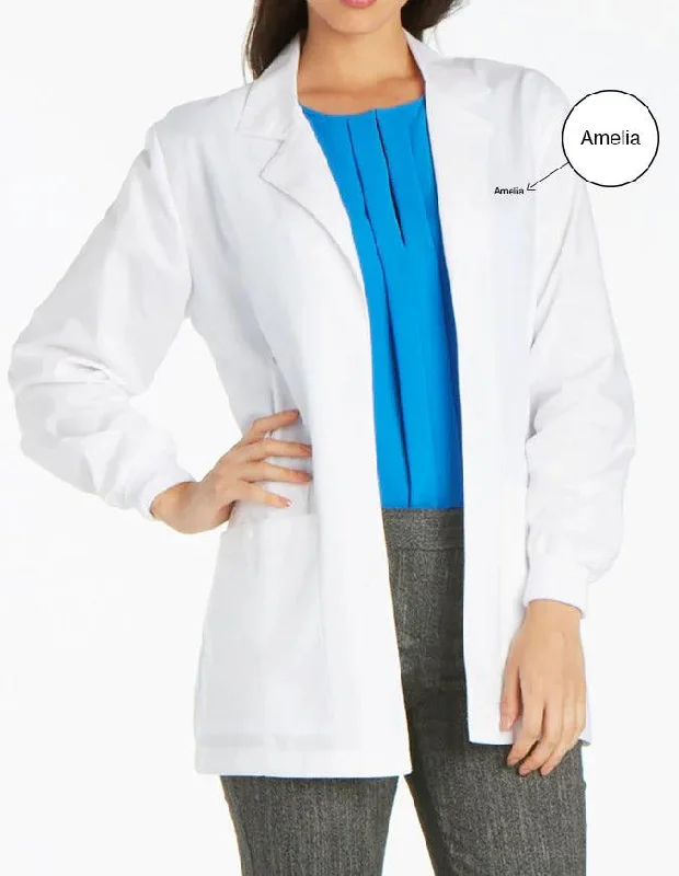 Women's Coats with Fur Trimmed PocketsFree Embroidery 30 Inch Three Pockets Womens Short Medical Lab Coat