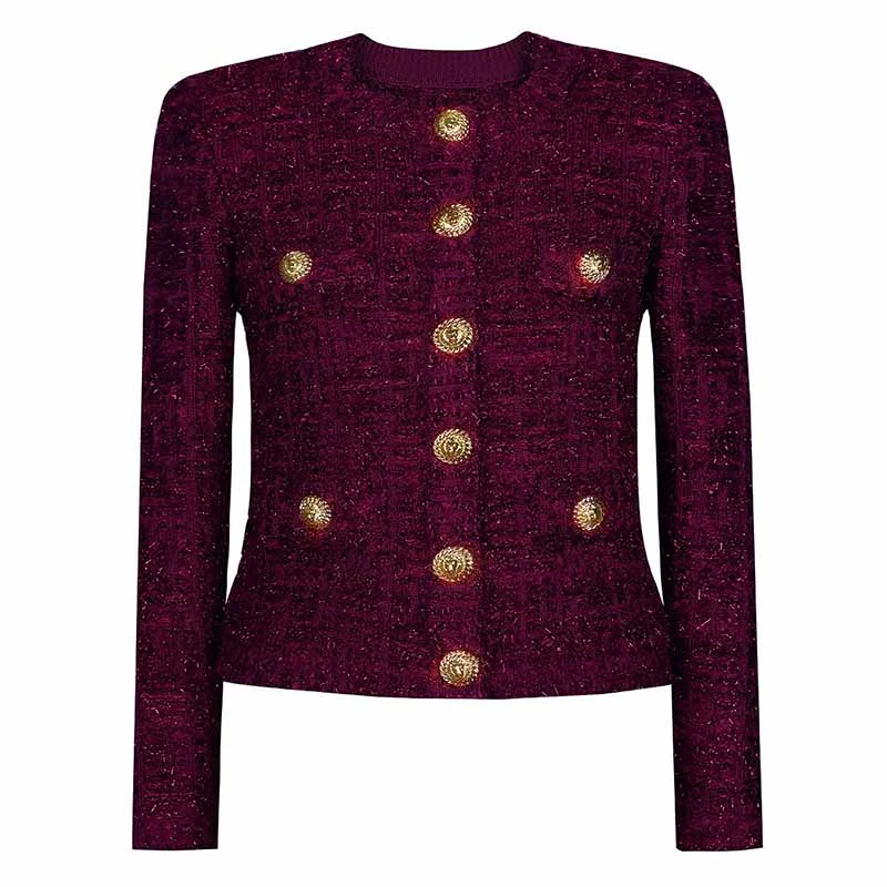 Women's Bomber CoatsKnitted Buttons Tweed Jacket Cardigan Coat