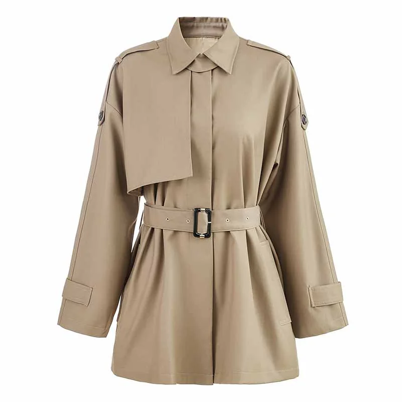 Women's Zip-Up CoatsWomen Single Breasted Belted Long Sleeve Short Trench Coat