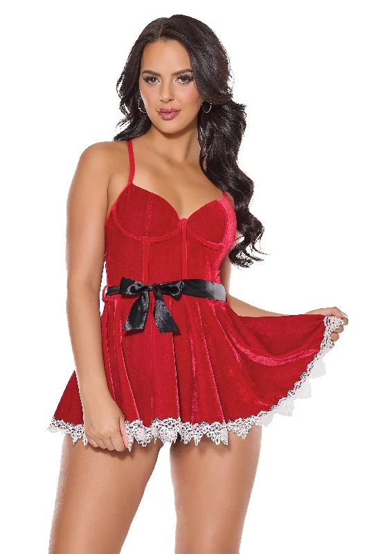 smoothing high-neck braCoquette Holiday Christmas Red Velvet Babydoll Dress