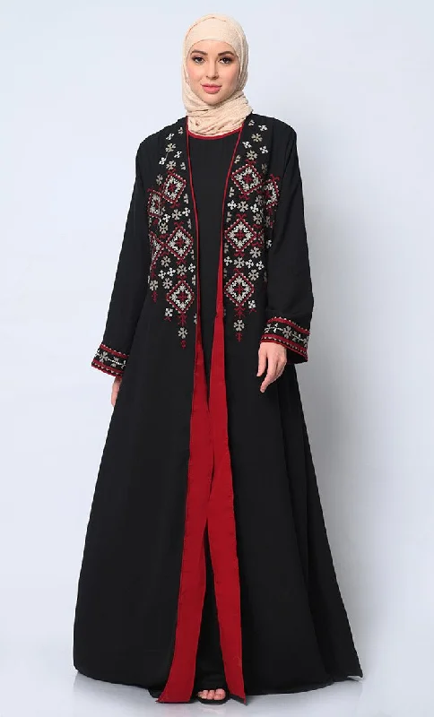 Women's Coats with Fur Trimmed ButtonsWomen's Elegant 2Pc Embroidered Black Shrug and Inner Set