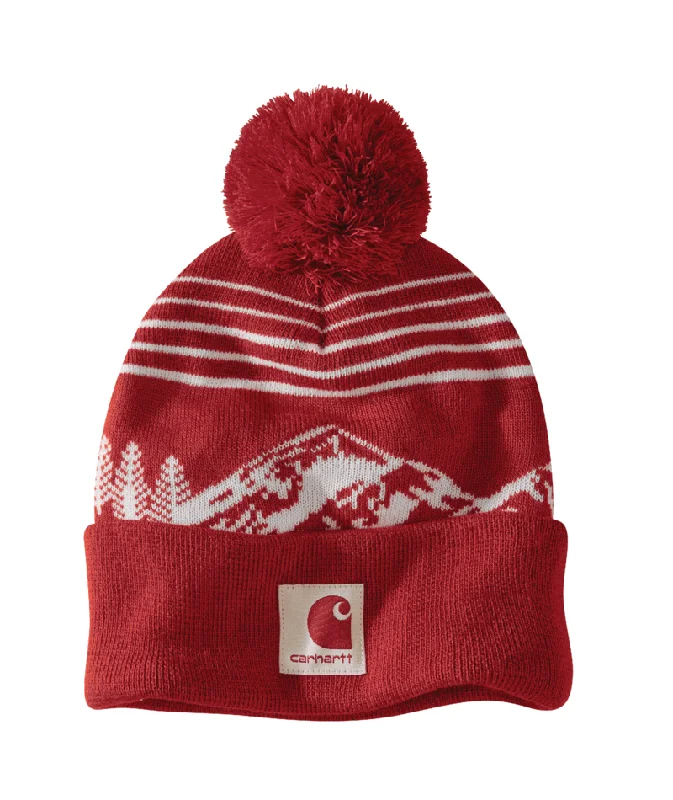 lightweight running hatsKnit Pom Mountain Beanie - Crabapple