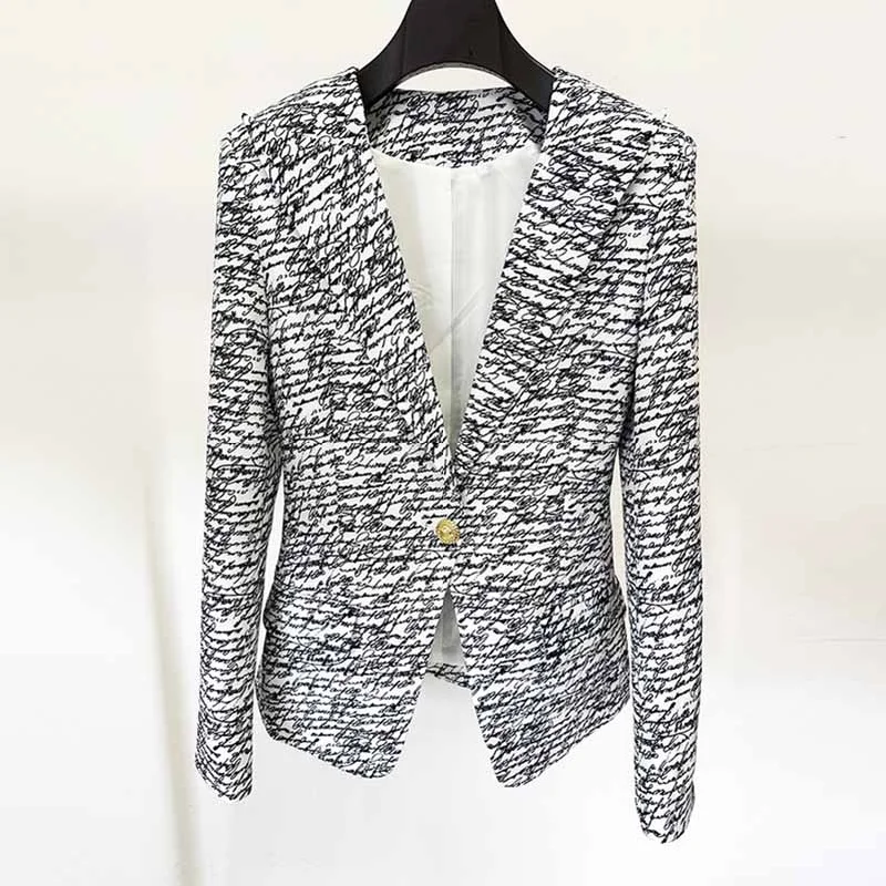 Women's Leather CoatsLove Letter-Print 1-button Jacket Collarless Blazer