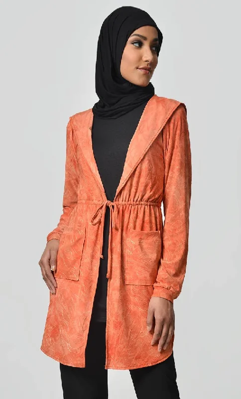 Women's Parka CoatsSelf Thread Designed Shrug-Orange