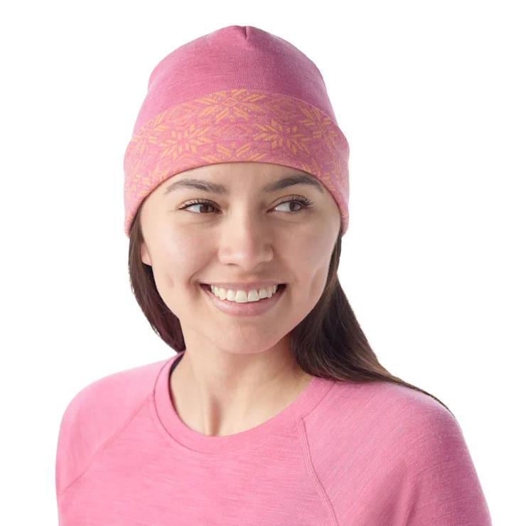 protective UV-blocking hats for outdoor workers and athletesThermal Merino Reversible Cuffed Beanie - Garden Pink Digi Snow