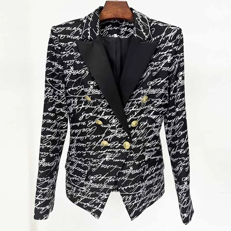 Women's Peacoats6-button Jacket with Love Letter Print Blazer