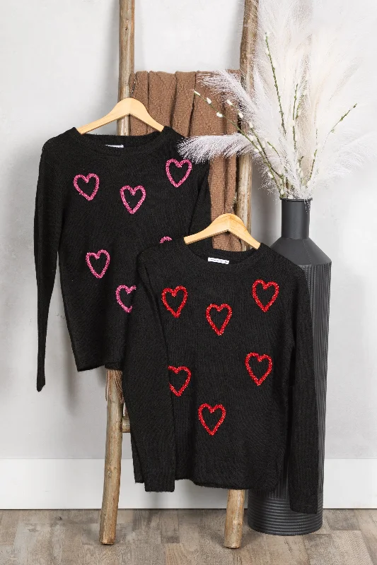 Women's Armenian Wool SweatersBlack Glitter Hearts Super Soft Knit Sweater