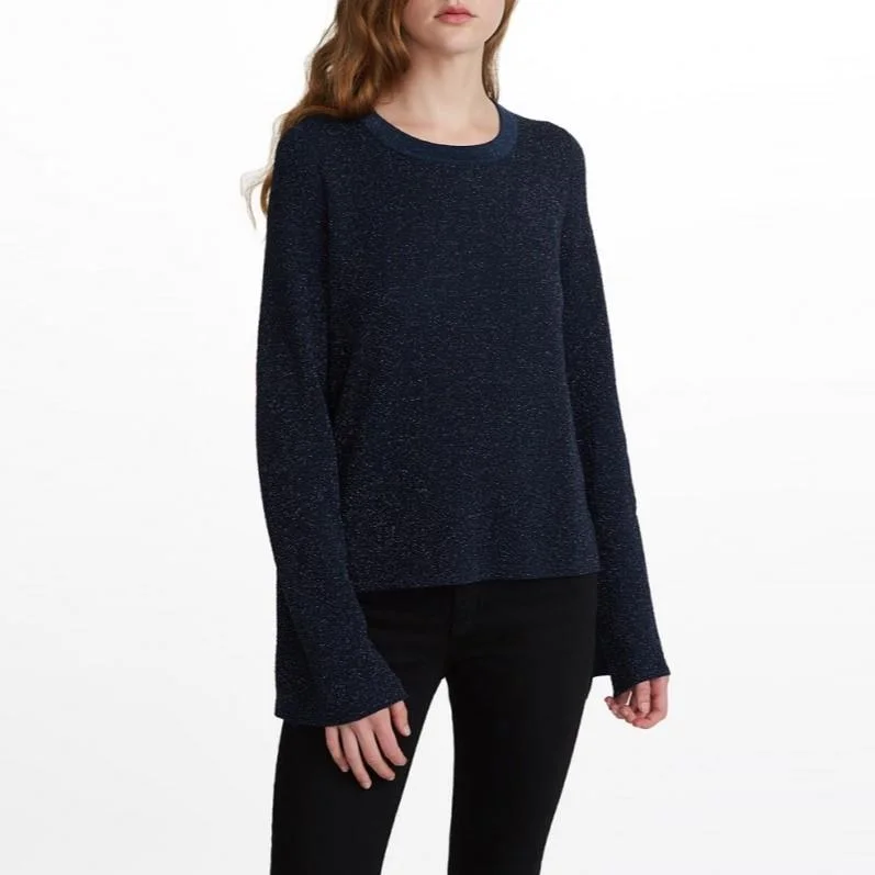 Women's U-Shaped Collar SweatersShine Tie Cuff Crewneck (Night)