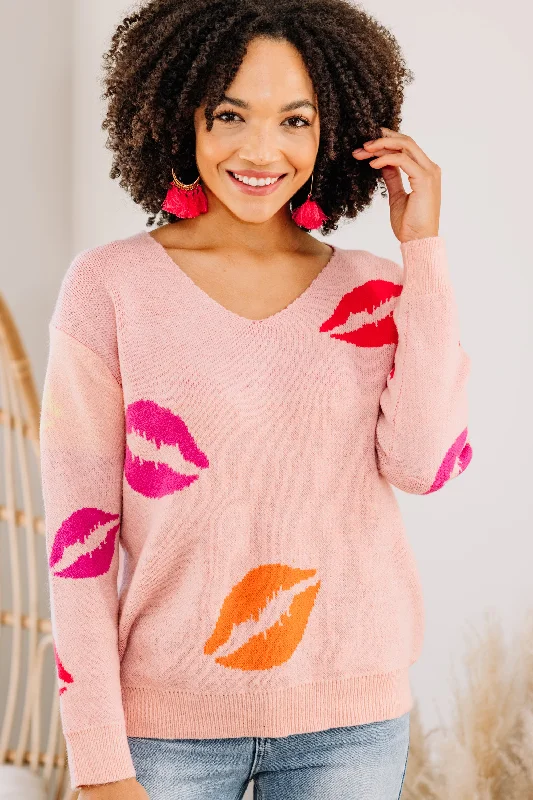 Women's Rounded Collar SweatersKissing Booth Light Pink Lips Sweater