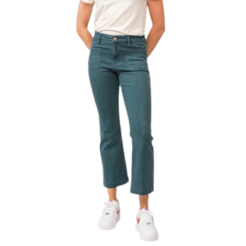 Women's Jodhpurs with Flared LegJeanne High Rise Cropped Flare In Deep Teal